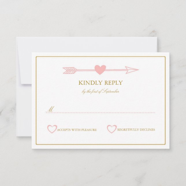 Belle Flèches Mariage Carte RSVP / Blush & Gold (Devant)