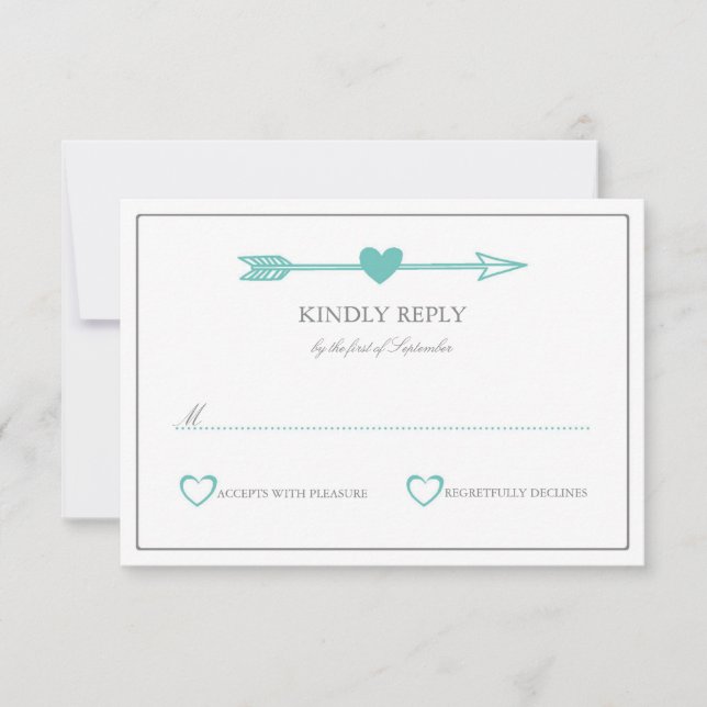 Belle Flèches Mariage Carte RSVP / Turquoise & Gri (Devant)