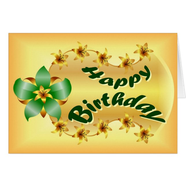 Belle fleur verte et or en jaune anniversaire (Devant horizontal)