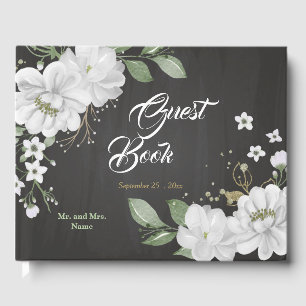 belle fleurs blanches verdure noir livre d'or