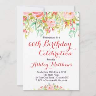 Belle Floral Adulte Anniversaire Invitation