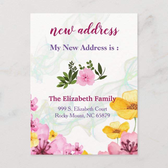 Belle Floral Nouvelle Adresse Moving Faire-part (Devant)