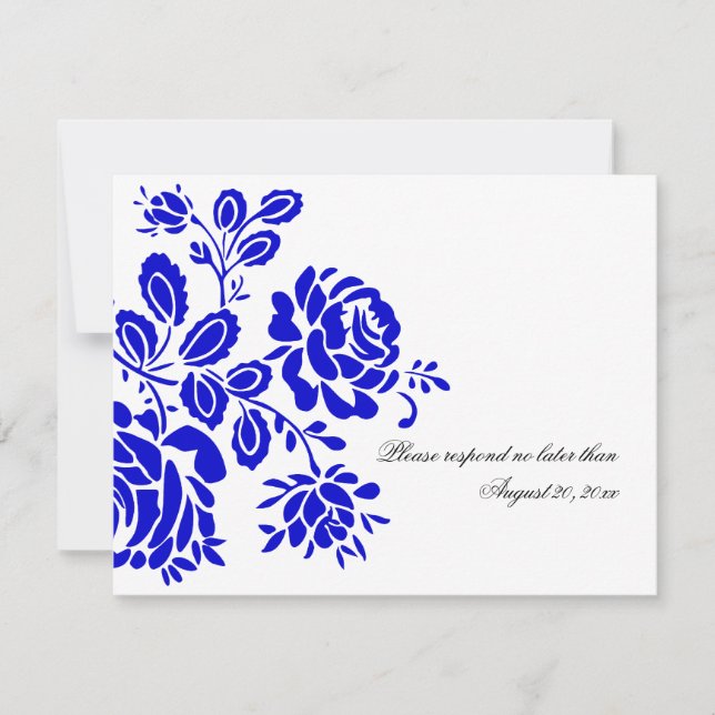 Belle Florale en Bleu Royal RSVP / Réponse (Devant)