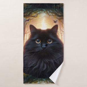 Belle Fluffy Chat Noir avec yeux or