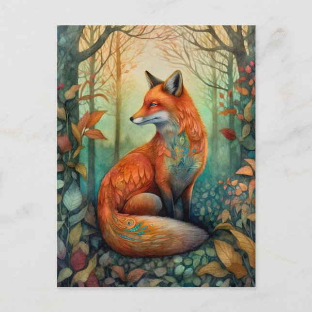 Belle Fox Dans La Carte Postale Art Forêt (Devant)