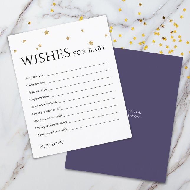 Belle Gold Stars Wives for Baby Advice Card (Cute Gold Stars Wishes for Baby Advice Card)