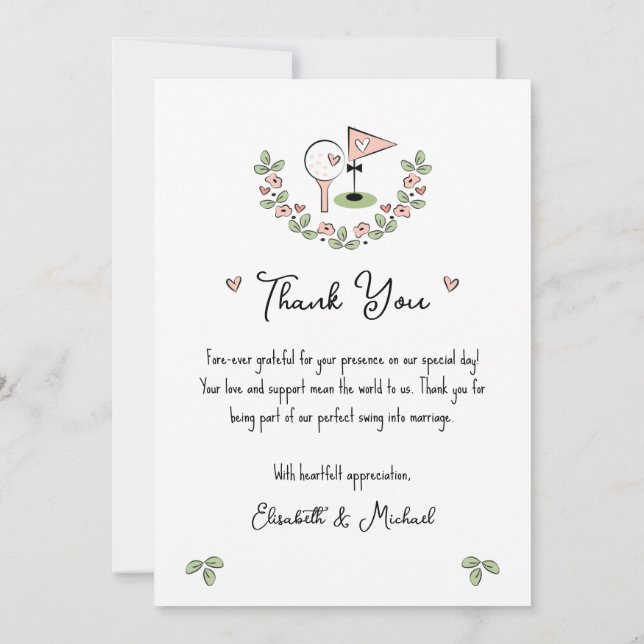Belle Golf Mariage à thème Carte de remerciements  (Dos)