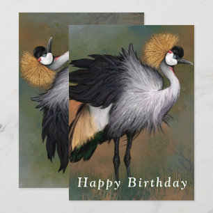 Belle Gris Gravée Grue Carte Anniversaire