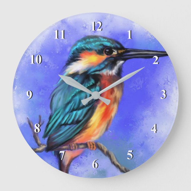Belle horloge Kingfisher Peinture d'oiseaux (Recto)