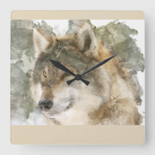 Belle horloge murale - Aquarelle Wolf