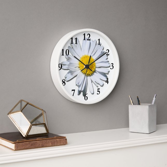 Belle horloge murale blanche de marguerite ! (Bureau)