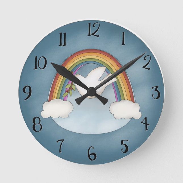 Belle horloge murale d'arc-en-ciel et de colombe (Recto)