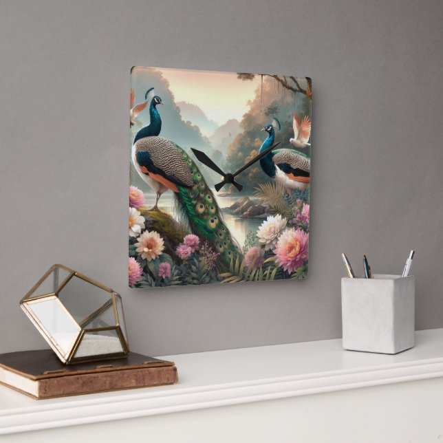 Belle horloge murale de la forêt tropicale avec pa (Bureau)