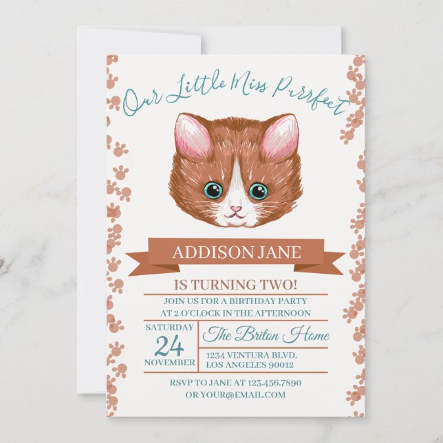Belle illustration de chats Invitation d'anniversa (Devant)