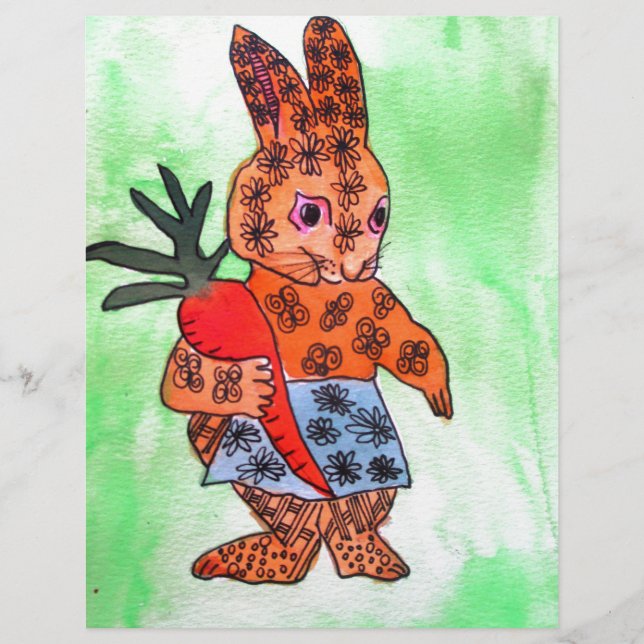 Belle illustration de lapin de Pâques avec carotte (Devant)