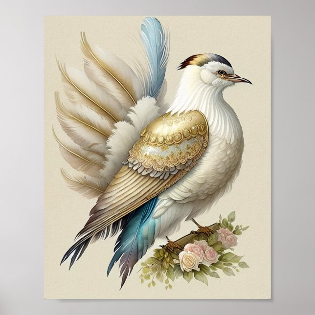 Belle impression d'oiseau Plumes Douces Neutres Ro (Devant)