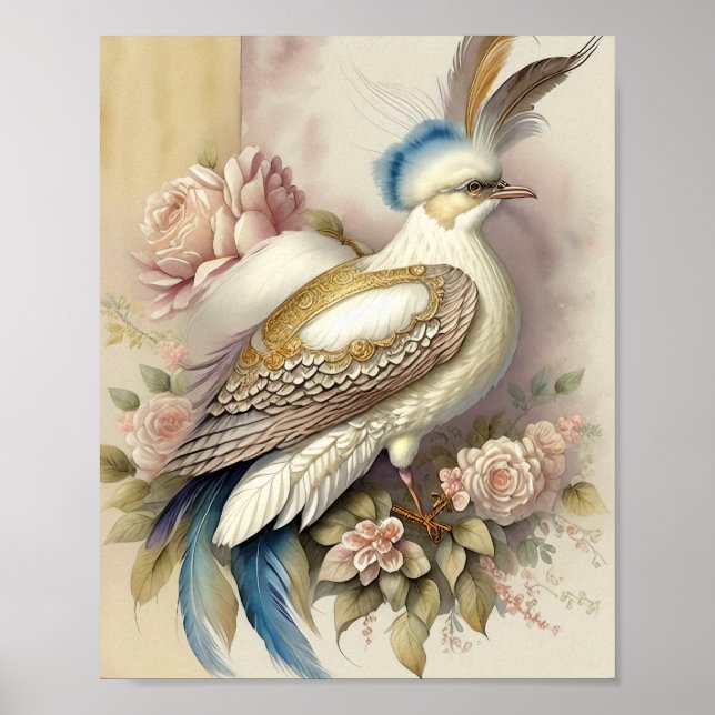 Belle impression d'oiseau Plumes Douces Neutres Ro (Devant)