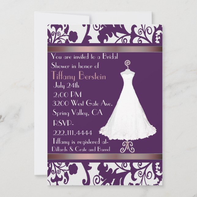 Belle invitation à la douche nuptiale pourpre (Devant)