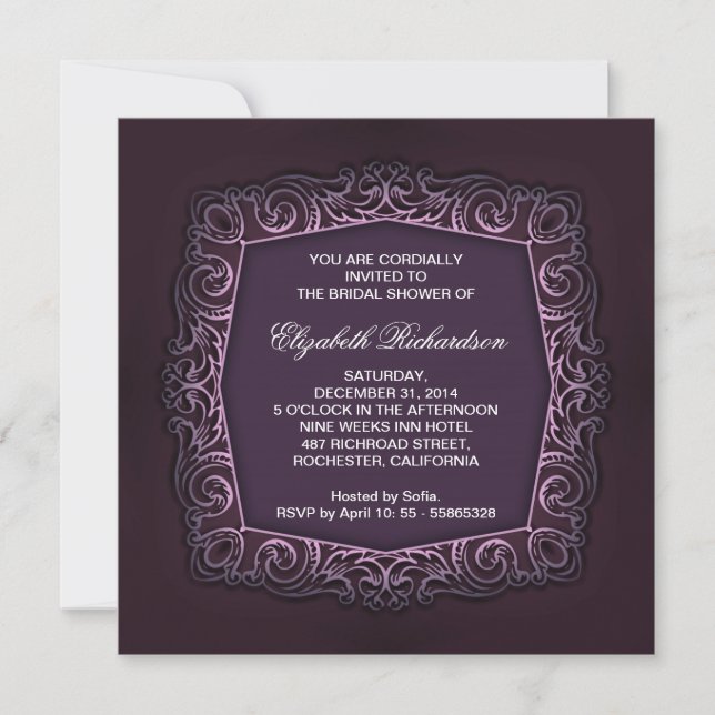 belle invitation à la douche nuptiale violet foncé (Devant)
