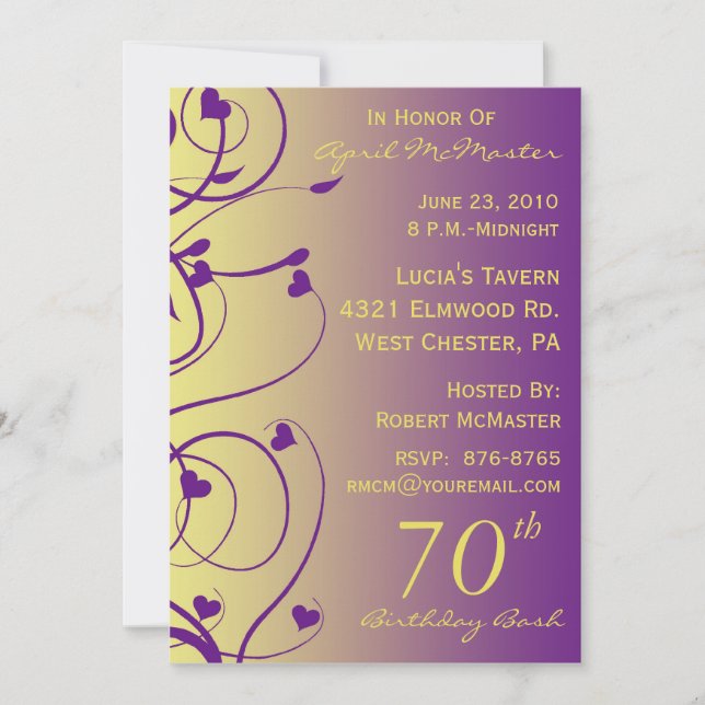 Belle invitation à la fête du 70e anniversaire de  (Devant)