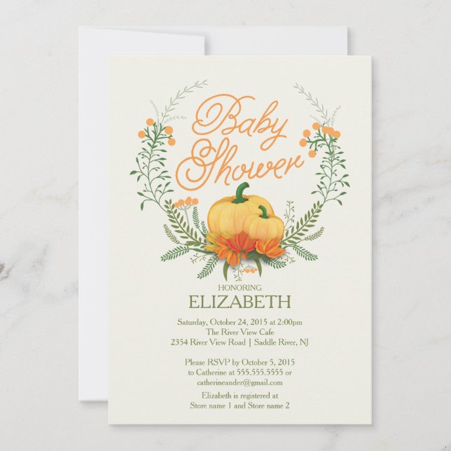Belle Invitation Baby shower de couronne d'automne (Devant)
