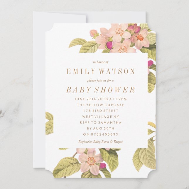 Belle Invitation Baby shower en fleurs roses (Devant)