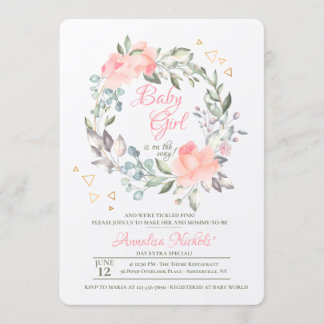 Belle Invitation Baby shower Fille Wreath