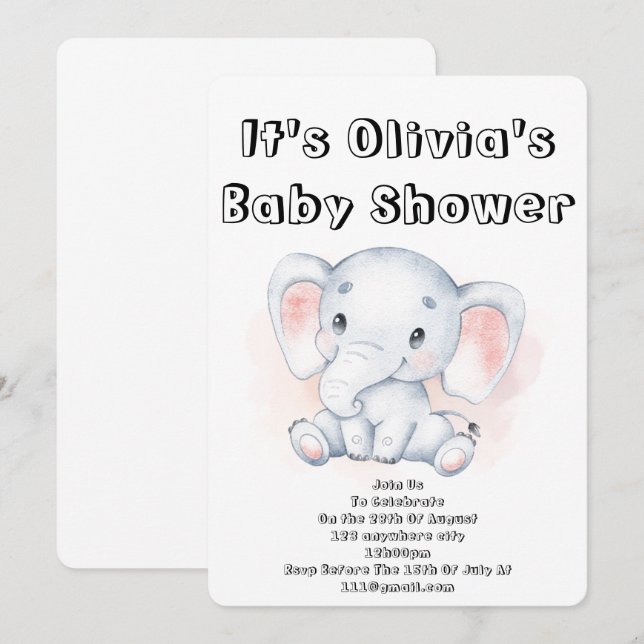 belle invitation baby shower pour bébé fille (Devant / Derrière)