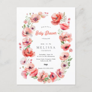 Belle invitation Baby shower rose et rouge de pavo