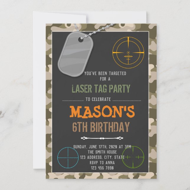 Belle invitation d'anniversaire de marque laser ca (Devant)