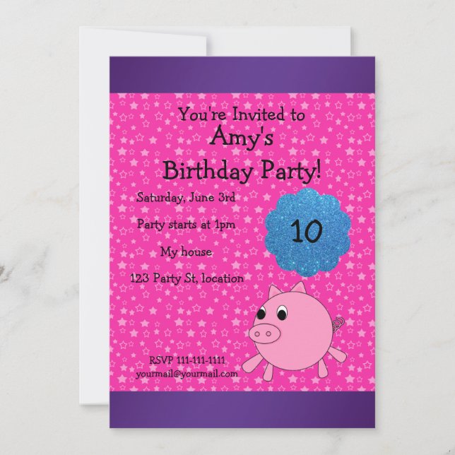 Belle invitation d'anniversaire de porc (Devant)