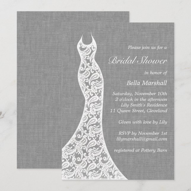 Belle invitation de douche nuptiale en lin (Devant / Derrière)