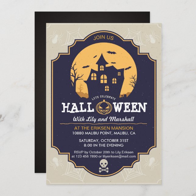 Belle Invitation de la fête costumée Halloween (Devant / Derrière)