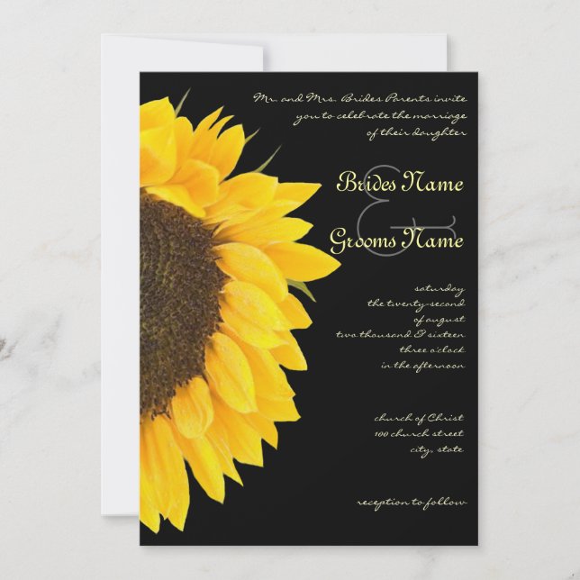 Belle Invitation de Mariage au Tournesol sur Fond  (Devant)