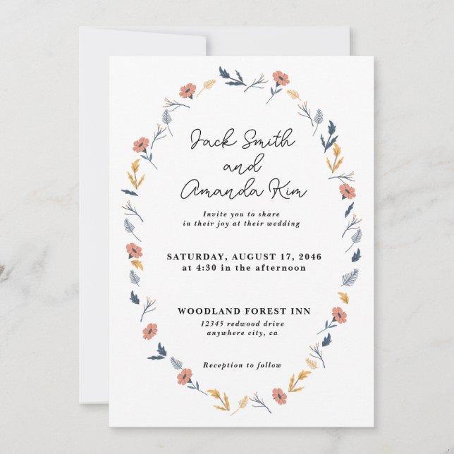 Belle invitation de mariage floral intemporelle (Devant)