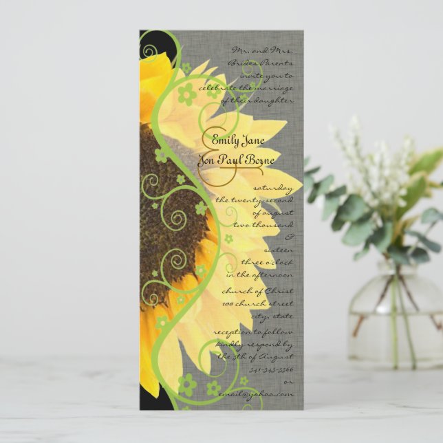 Belle Invitation de Mariage Noir avec Tournesol (Debout devant)