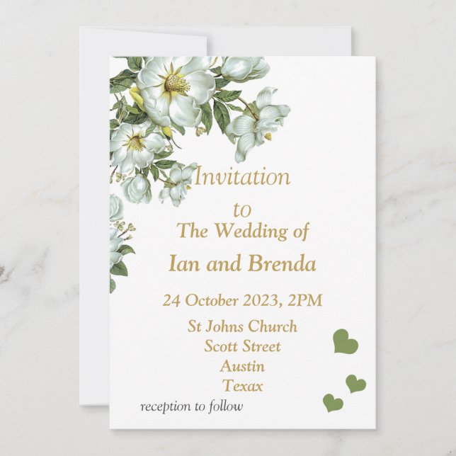 Belle invitation de mariage verte et blanche (Devant)