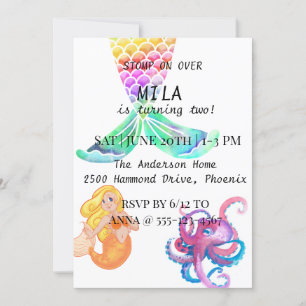 Belle invitation de sirène pour l'anniversaire