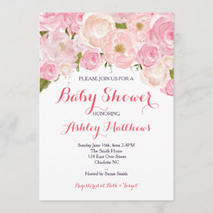 Belle invitation florale rose de baby shower, bébé