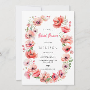 Belle invitation Pavot Rouge rose nuptiale Douche