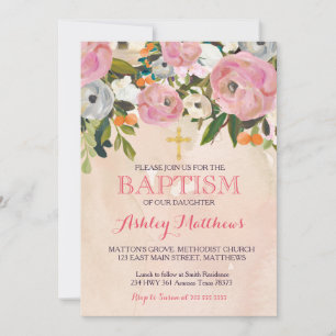 Belle Invitation Pink Floral BAPTISM