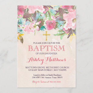 Belle Invitation Pink Floral BAPTISM