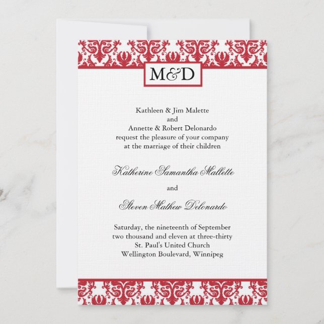 Belle invitation Red Mariage damassé (Devant)