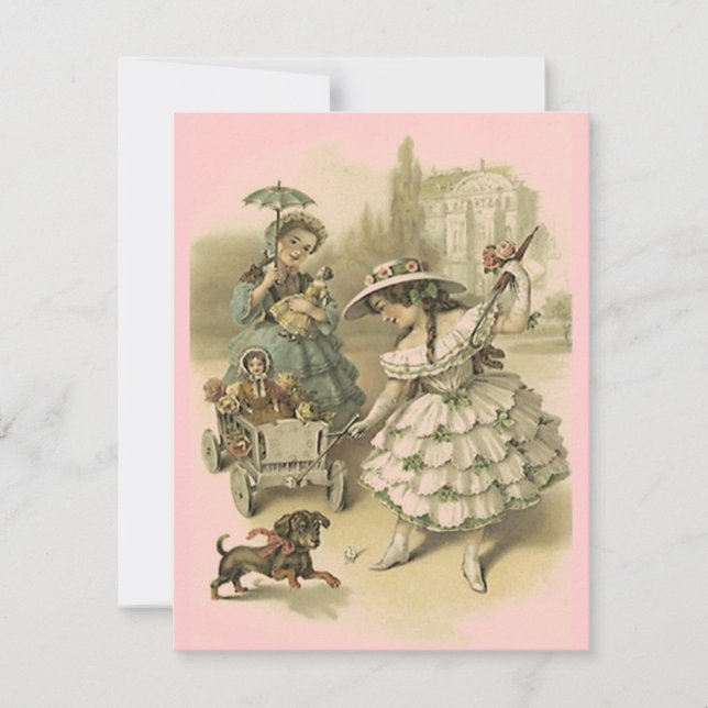 BELLE INVITATION VINTAGE DE FILLES ET DE POUPÉES (Devant)