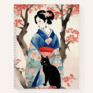 Belle Japonaise fille avec un Black Cat Journal