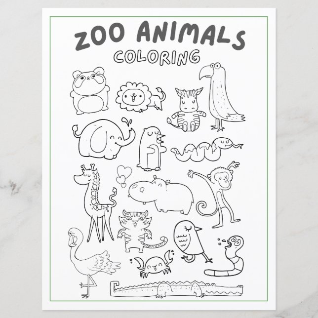 Belle jolie Zoo Animaux Coloriage Double Page (Devant)