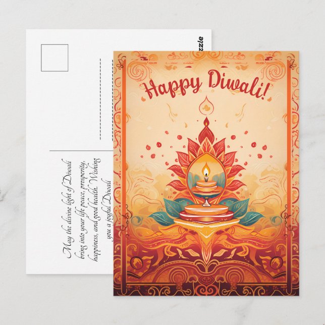 Belle lampe Diya carte postale Diwali (Devant / Derrière)