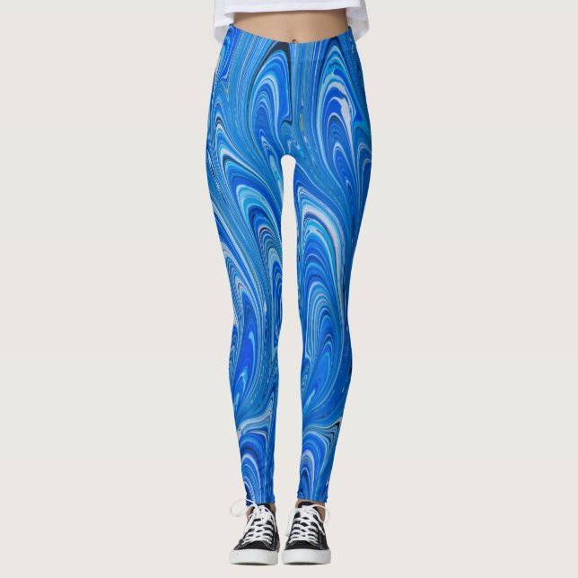 Belle Leggings en marbre bleu liquide (Devant)