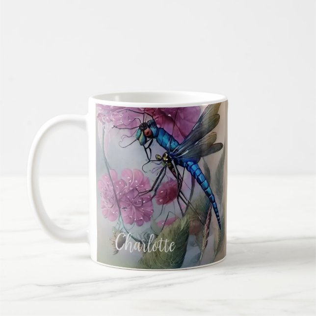 Belle libellule aquarelle, Mug de café (Gauche)