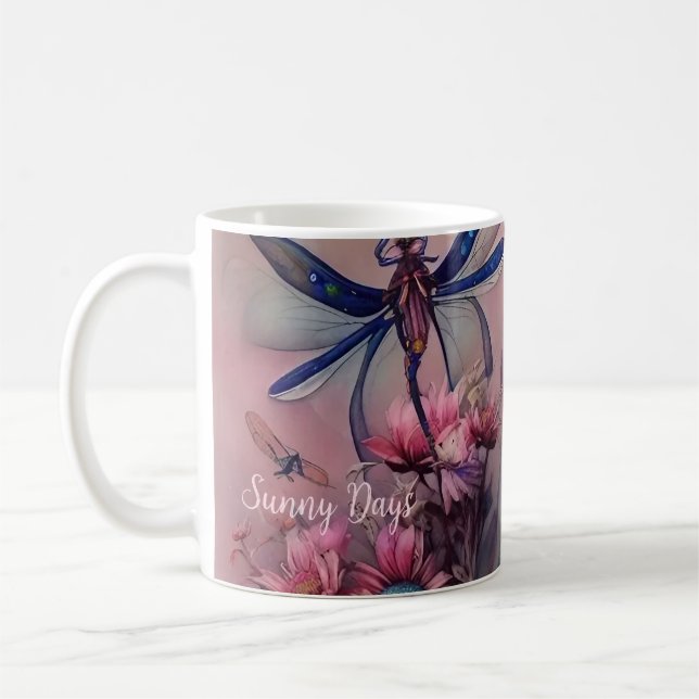 Belle libellule aquarelle, Mug de café (Gauche)